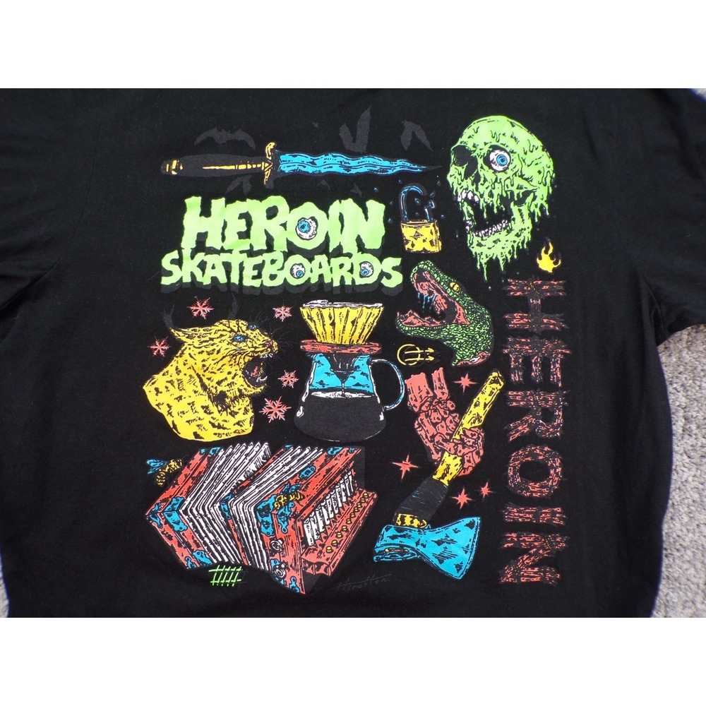 Heroin Skateboards T Shirt Mens XL Black Graphic Short Sleeve Skater Streetwear